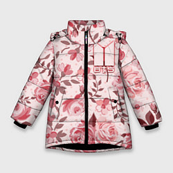 Куртка зимняя для девочки BTS: Pink Roses, цвет: 3D-черный