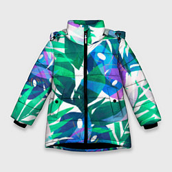 Куртка зимняя для девочки Зеленые тропики, цвет: 3D-черный