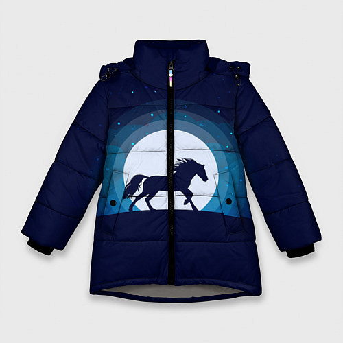 Зимняя куртка для девочки Лошадь под луной / 3D-Светло-серый – фото 1