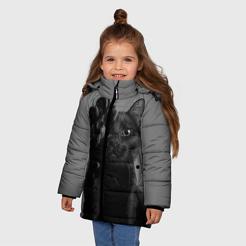 Зимняя куртка для девочки Черный котик / 3D-Черный – фото 3