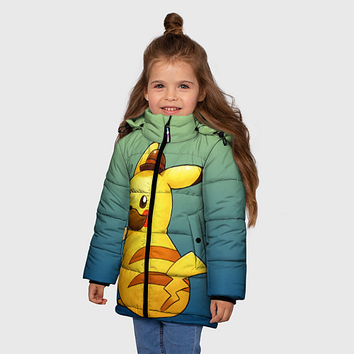 Зимняя куртка для девочки Детектив Пикачу / 3D-Черный – фото 3