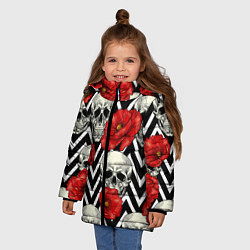 Куртка зимняя для девочки Черепа и розы, цвет: 3D-черный — фото 2