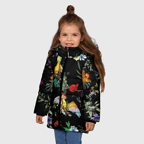Зимняя куртка для девочки Попугаи / 3D-Черный – фото 3