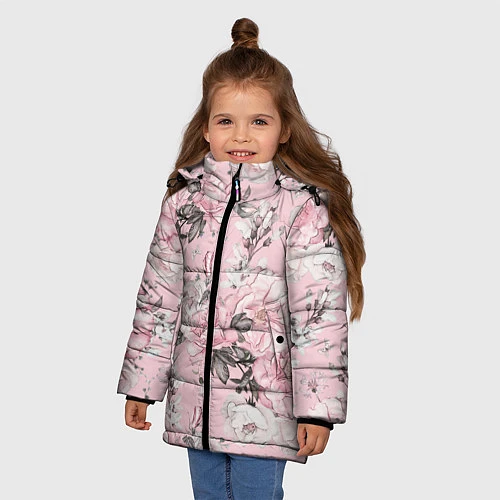 Зимняя куртка для девочки Розовые розы / 3D-Черный – фото 3
