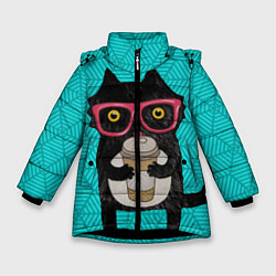 Куртка зимняя для девочки Котик с кофе, цвет: 3D-черный
