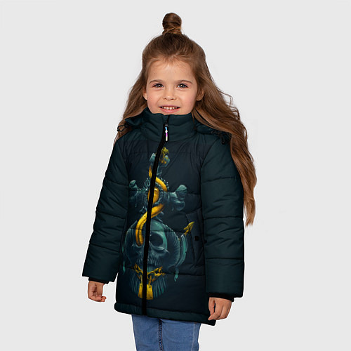 Зимняя куртка для девочки Череп и золотой якорь / 3D-Черный – фото 3