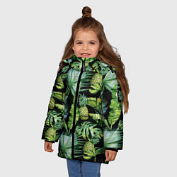 Куртка зимняя для девочки Цветущие ананасы, цвет: 3D-черный — фото 2