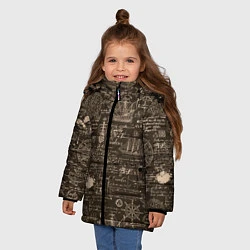 Куртка зимняя для девочки Старая рукопись путешественника, цвет: 3D-черный — фото 2