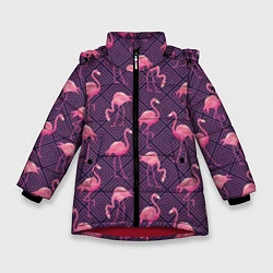 Куртка зимняя для девочки Фиолетовые фламинго, цвет: 3D-красный