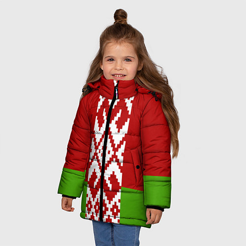 Зимняя куртка для девочки Беларусь флаг / 3D-Черный – фото 3