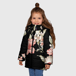 Куртка зимняя для девочки Красивые Цветочки, цвет: 3D-черный — фото 2