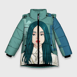 Куртка зимняя для девочки Billie Eilish: Turquoise Hair, цвет: 3D-черный