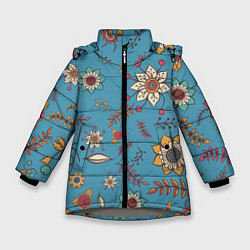 Куртка зимняя для девочки Цветочный рай узор, цвет: 3D-светло-серый