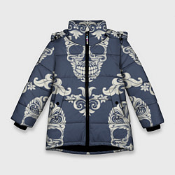 Куртка зимняя для девочки Череп из узоров, цвет: 3D-черный