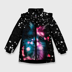 Куртка зимняя для девочки ЛИСЁНОК НОВОГОДНИЙ, цвет: 3D-черный