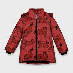 Куртка зимняя для девочки Красные кони, цвет: 3D-черный