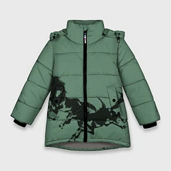 Куртка зимняя для девочки Черные кони, цвет: 3D-светло-серый