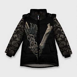 Куртка зимняя для девочки Vikings bones logo, цвет: 3D-светло-серый