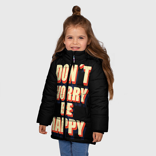 Зимняя куртка для девочки Не волнуйся, будь счастлив / 3D-Черный – фото 3