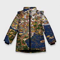 Куртка зимняя для девочки Герои 3 Карта, цвет: 3D-черный