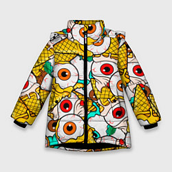 Куртка зимняя для девочки Морожки с глазами, цвет: 3D-черный
