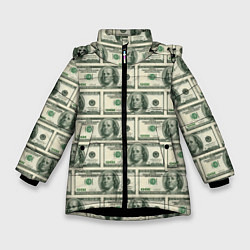 Куртка зимняя для девочки Денежная тема, цвет: 3D-черный