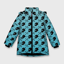 Куртка зимняя для девочки Череп и кости, цвет: 3D-черный