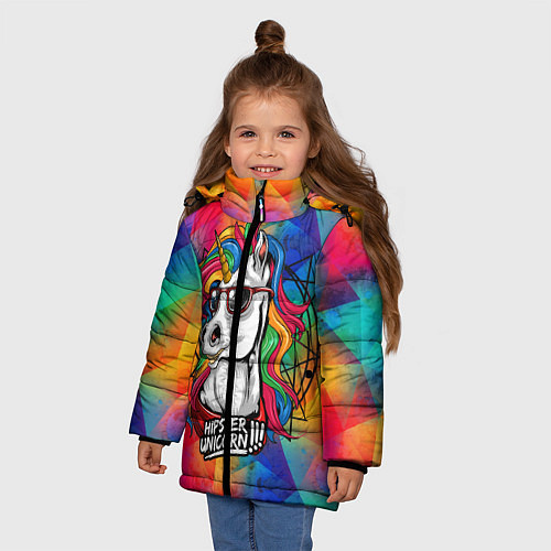 Зимняя куртка для девочки Единорог хипстер / 3D-Черный – фото 3