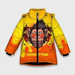 Куртка зимняя для девочки Summertime обезьяна, цвет: 3D-черный
