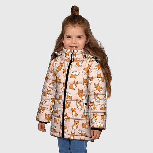 Зимняя куртка для девочки Корги / 3D-Светло-серый – фото 3