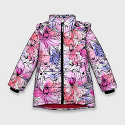 Куртка зимняя для девочки Акварельные цветы, цвет: 3D-красный