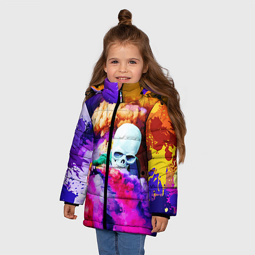 Зимняя куртка для девочки Череп в дыму / 3D-Черный – фото 3