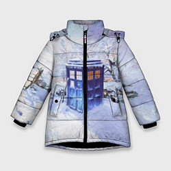 Куртка зимняя для девочки ТАРДИС В СНЕГУ, цвет: 3D-черный