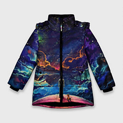 Куртка зимняя для девочки Космос, цвет: 3D-черный