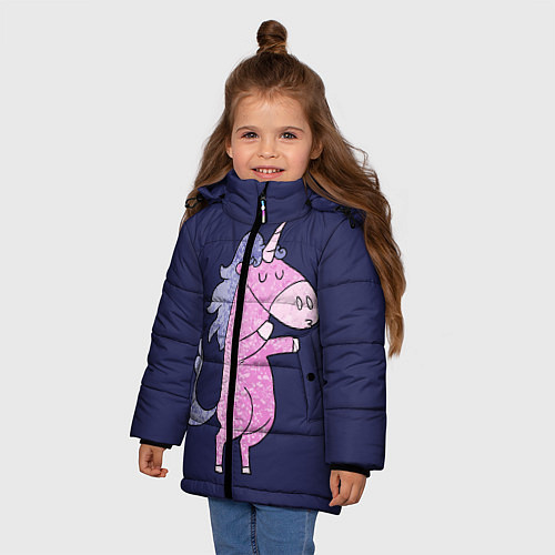 Зимняя куртка для девочки Единорог на задних лапах / 3D-Черный – фото 3