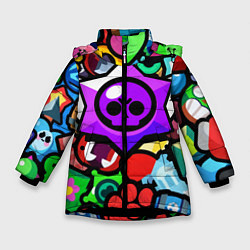 Куртка зимняя для девочки МИНИМАЛИЗМ БРАВЛ СТАРС, цвет: 3D-черный
