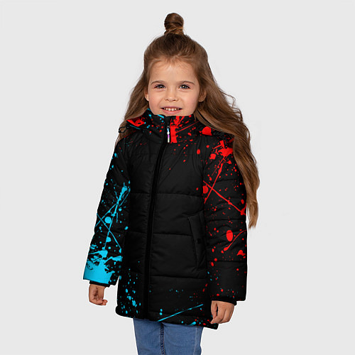 Зимняя куртка для девочки БРЫЗГИ КРАСОК / 3D-Черный – фото 3