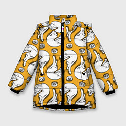Куртка зимняя для девочки Белая кошка и корм, цвет: 3D-черный
