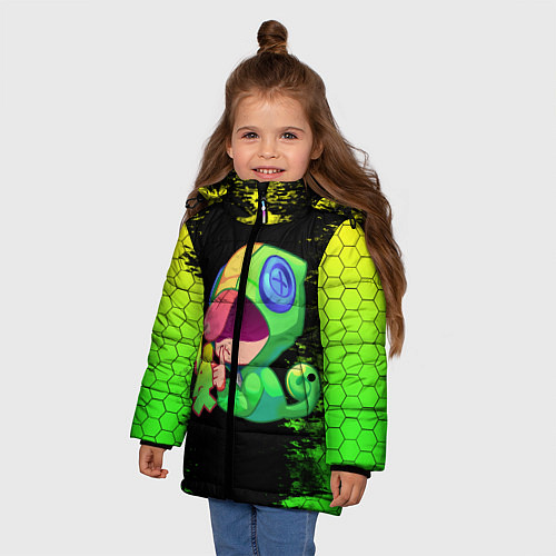 Зимняя куртка для девочки Бравл Старс Леон / 3D-Черный – фото 3