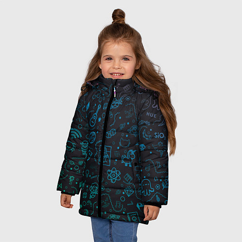 Зимняя куртка для девочки Смайлы / 3D-Черный – фото 3