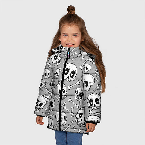 Зимняя куртка для девочки Черепа / 3D-Черный – фото 3