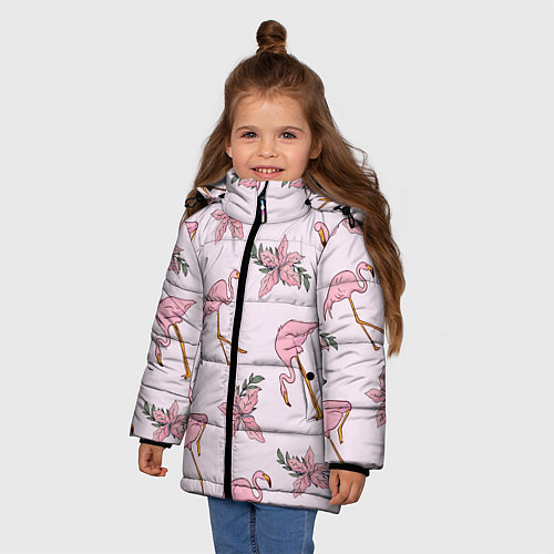 Зимняя куртка для девочки Розовый фламинго / 3D-Черный – фото 3