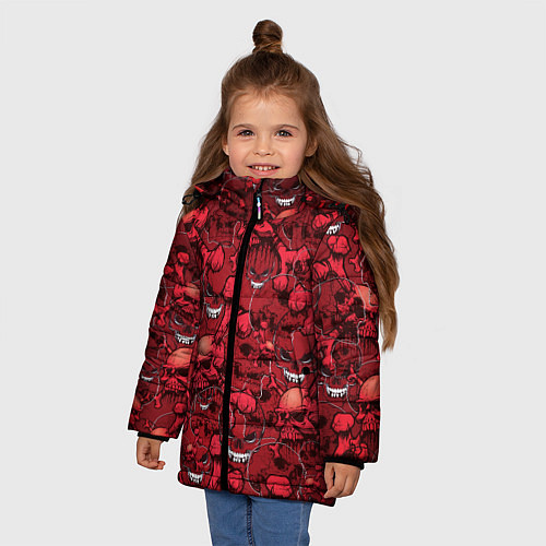 Зимняя куртка для девочки Красный череп / 3D-Черный – фото 3