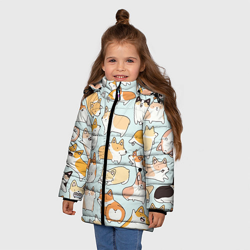Зимняя куртка для девочки Милые корги / 3D-Черный – фото 3