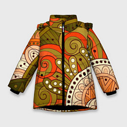 Куртка зимняя для девочки Детский оранжево-болотный, цвет: 3D-черный