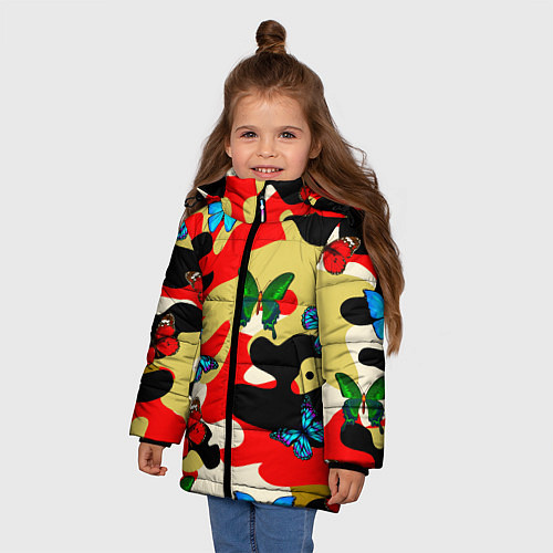 Зимняя куртка для девочки Камуфляжные бабочки / 3D-Черный – фото 3