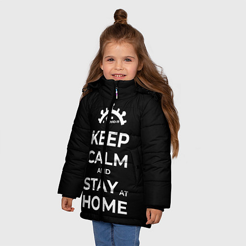 Зимняя куртка для девочки Keep calm and stay at home / 3D-Черный – фото 3