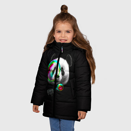 Зимняя куртка для девочки Панда и мыльный пузырь / 3D-Черный – фото 3