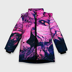 Куртка зимняя для девочки Розовый разводы жидкость цвета, цвет: 3D-черный
