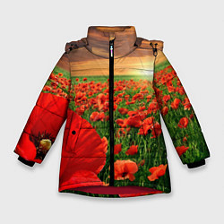 Куртка зимняя для девочки Красный мак на закате, цвет: 3D-красный